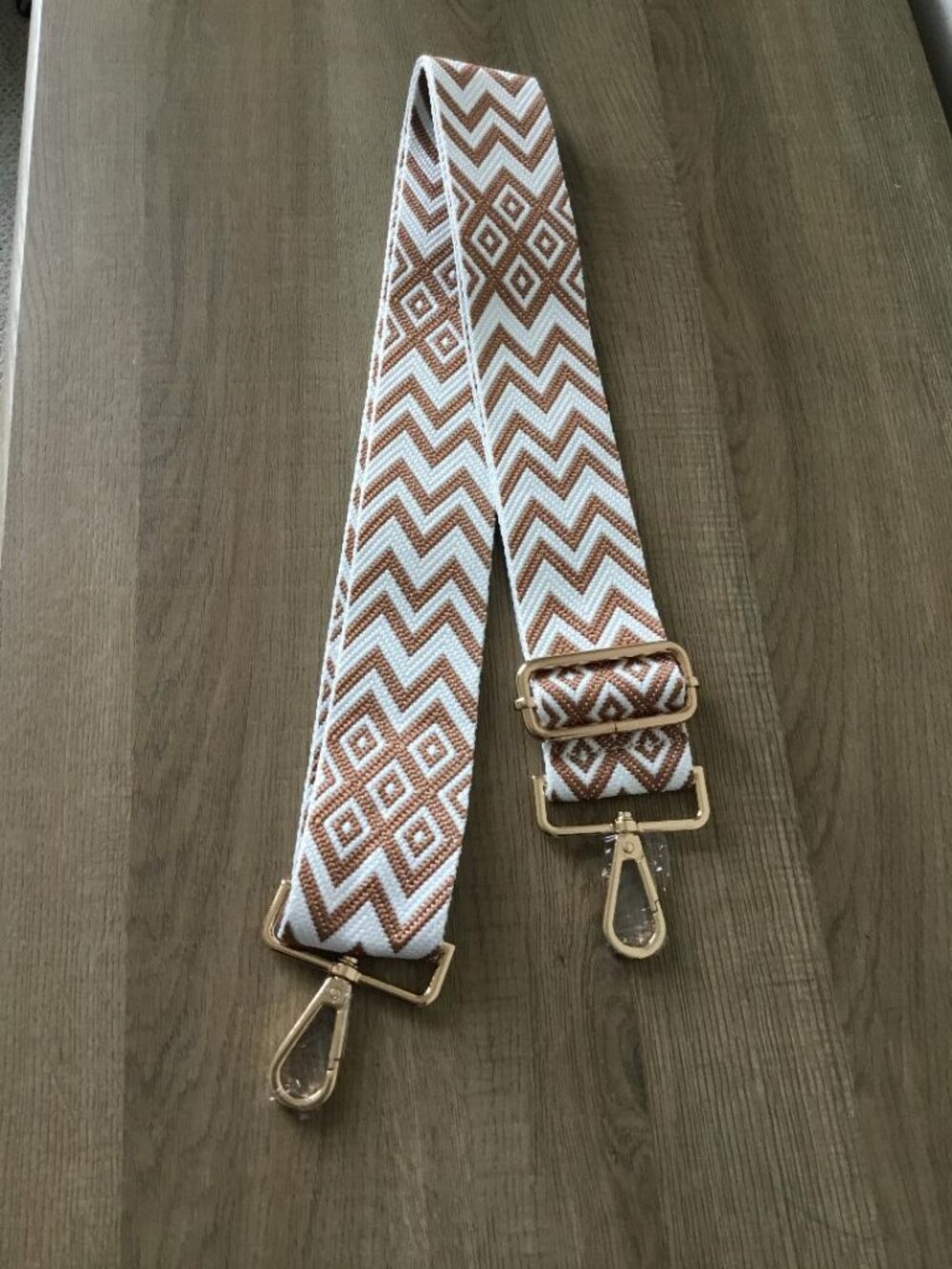 Embroidered Guitar Crossbody Bag Strap, Brown Arrowhead w/Gold Hardware NWOT